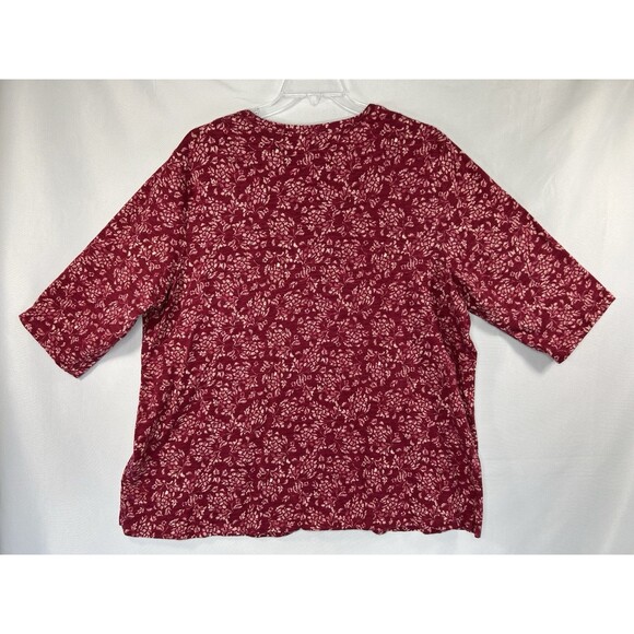 Catherines Women's Tunic Top Blouse Plus 2X Red Floral V-Neck Crochet - Picture 3 of 8